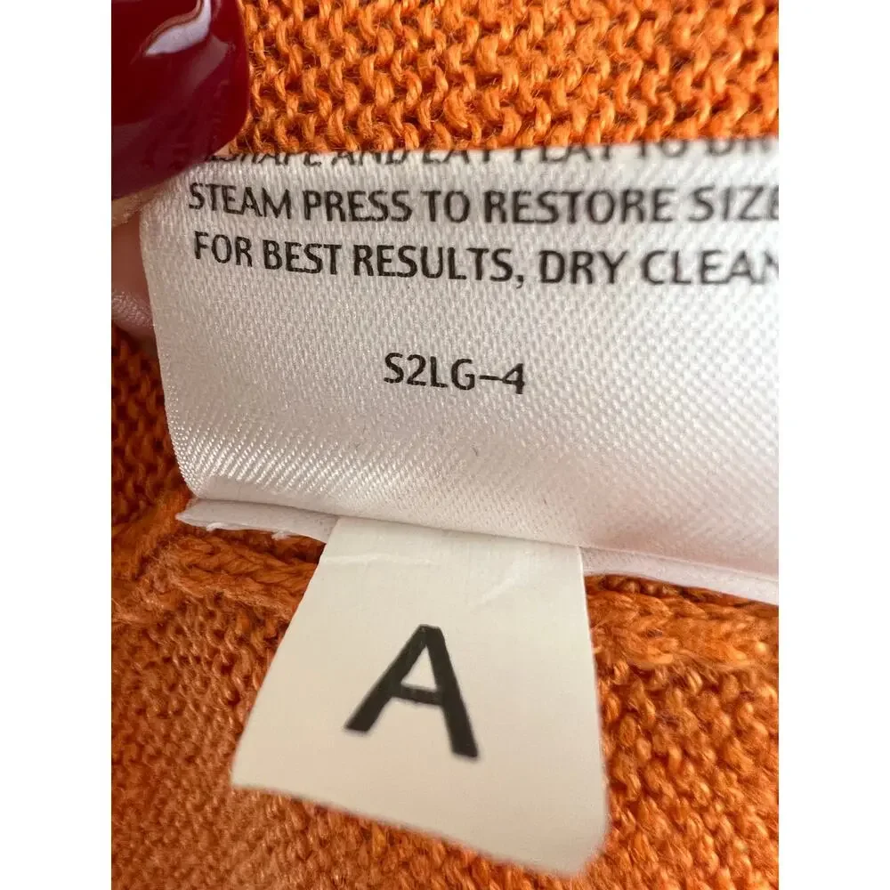 Eileen Fisher Orange Linen Knit Open Front Long Sleeve Cardigan Sweater Large L